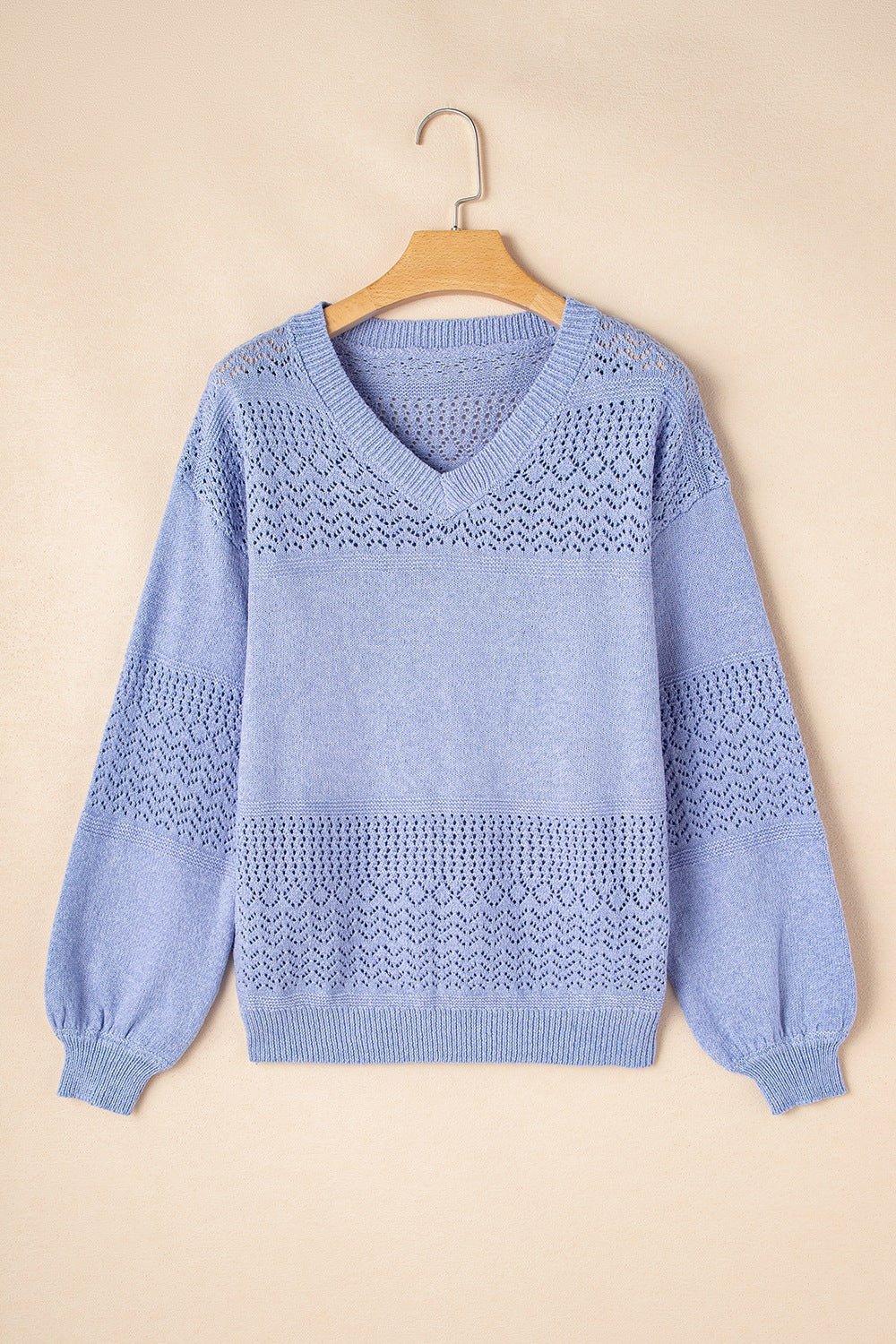 Openwork V - Neck Long Sleeve Sweater