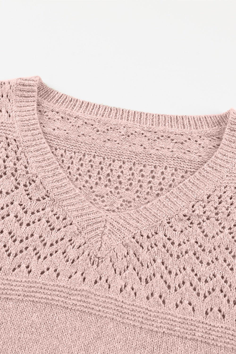 Openwork V - Neck Long Sleeve Sweater