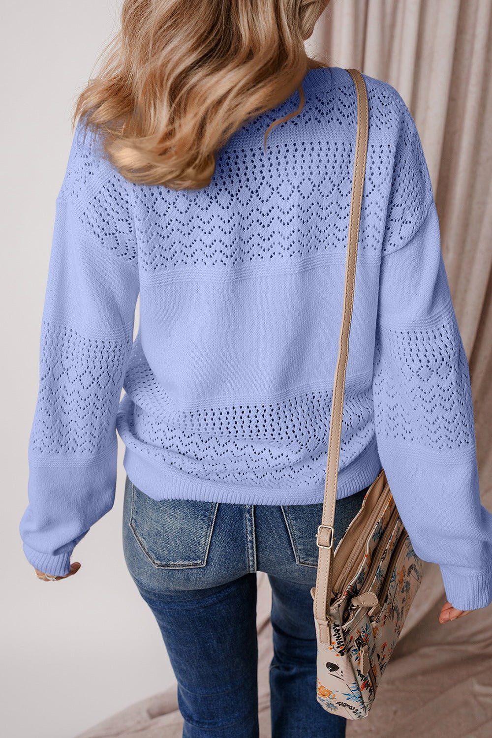 Openwork V - Neck Long Sleeve Sweater