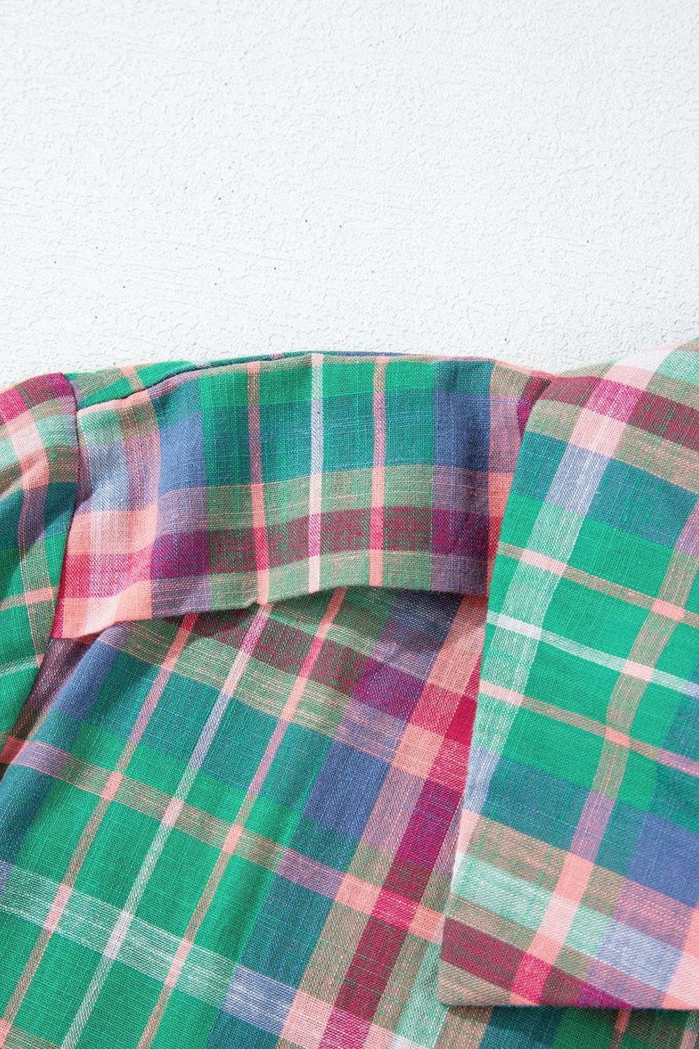 Plaid Collared Neck Three - Quarter Sleeve Shirt