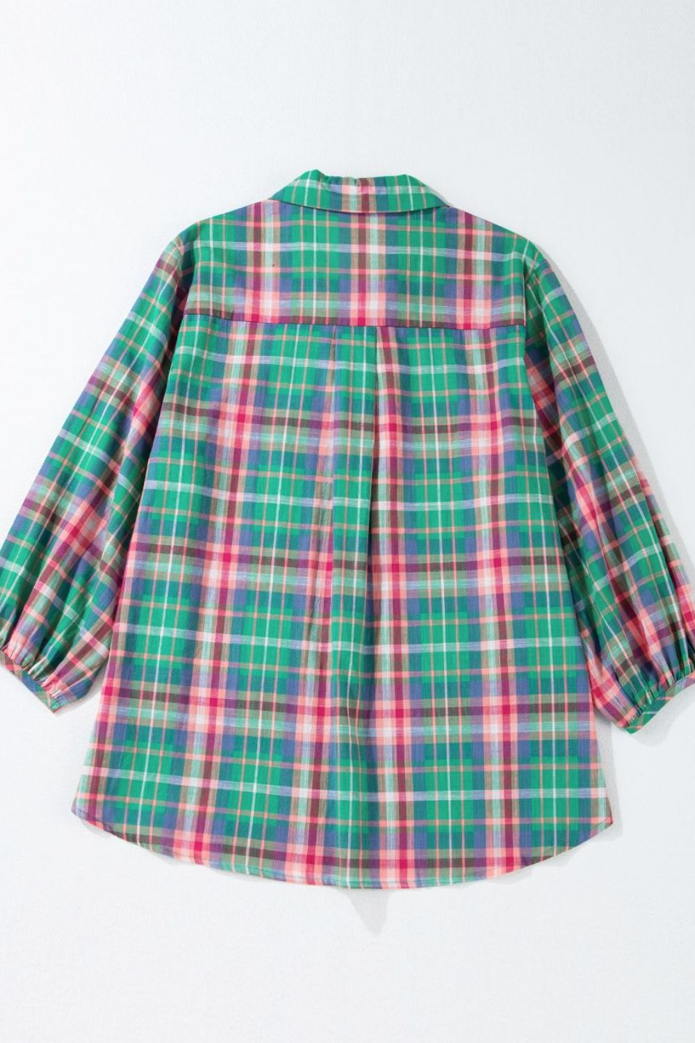 Plaid Collared Neck Three - Quarter Sleeve Shirt