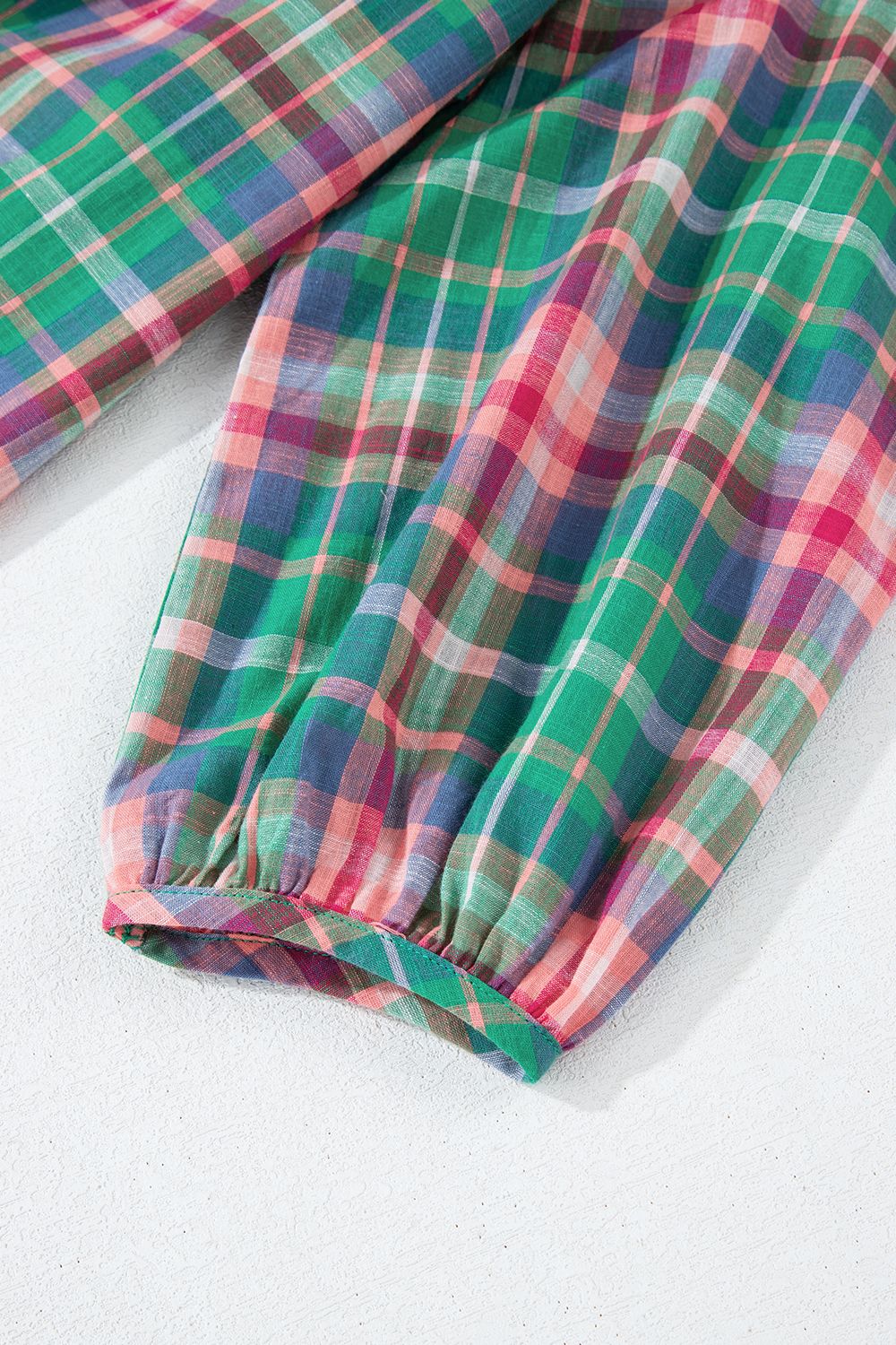 Plaid Collared Neck Three - Quarter Sleeve Shirt