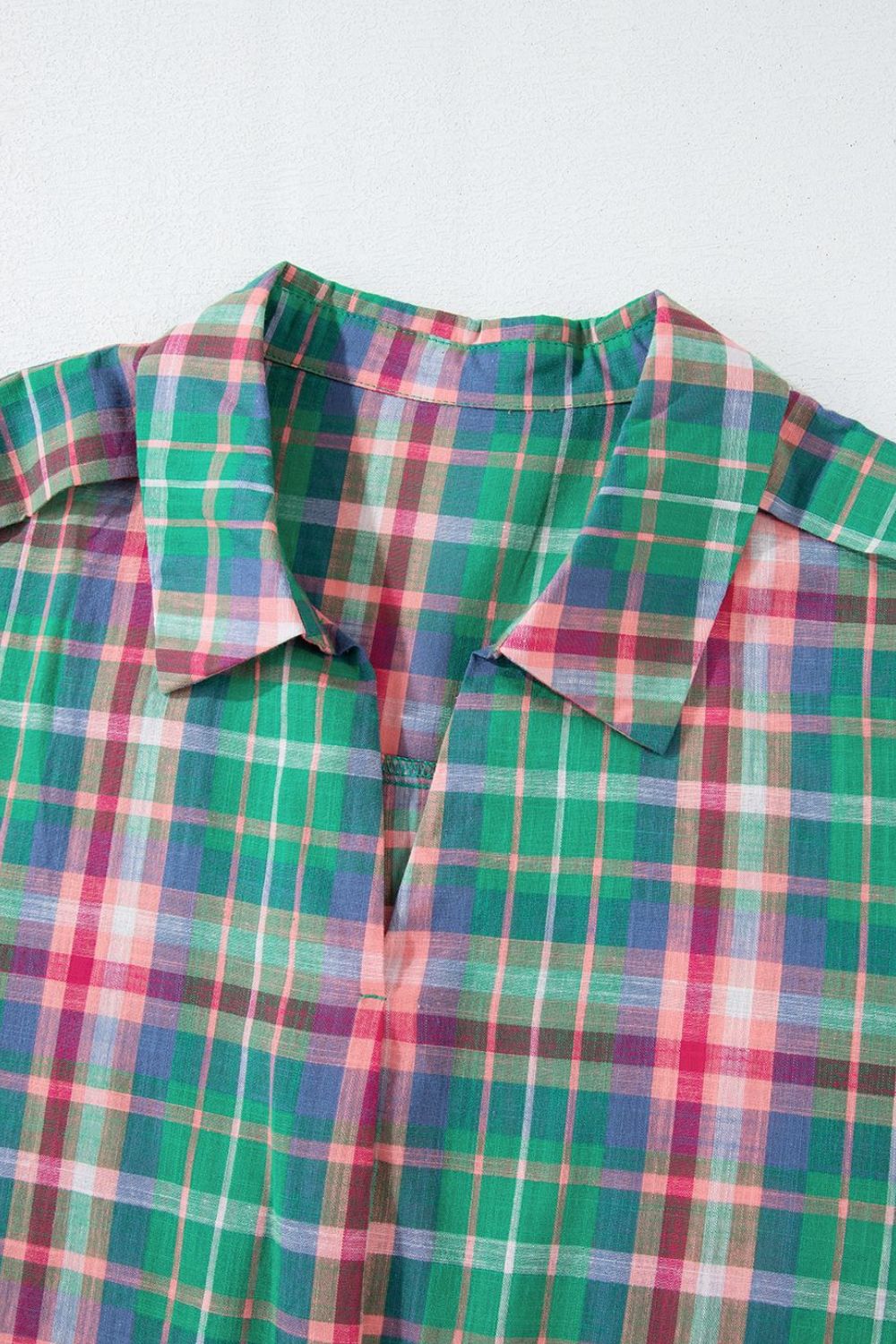 Plaid Collared Neck Three - Quarter Sleeve Shirt