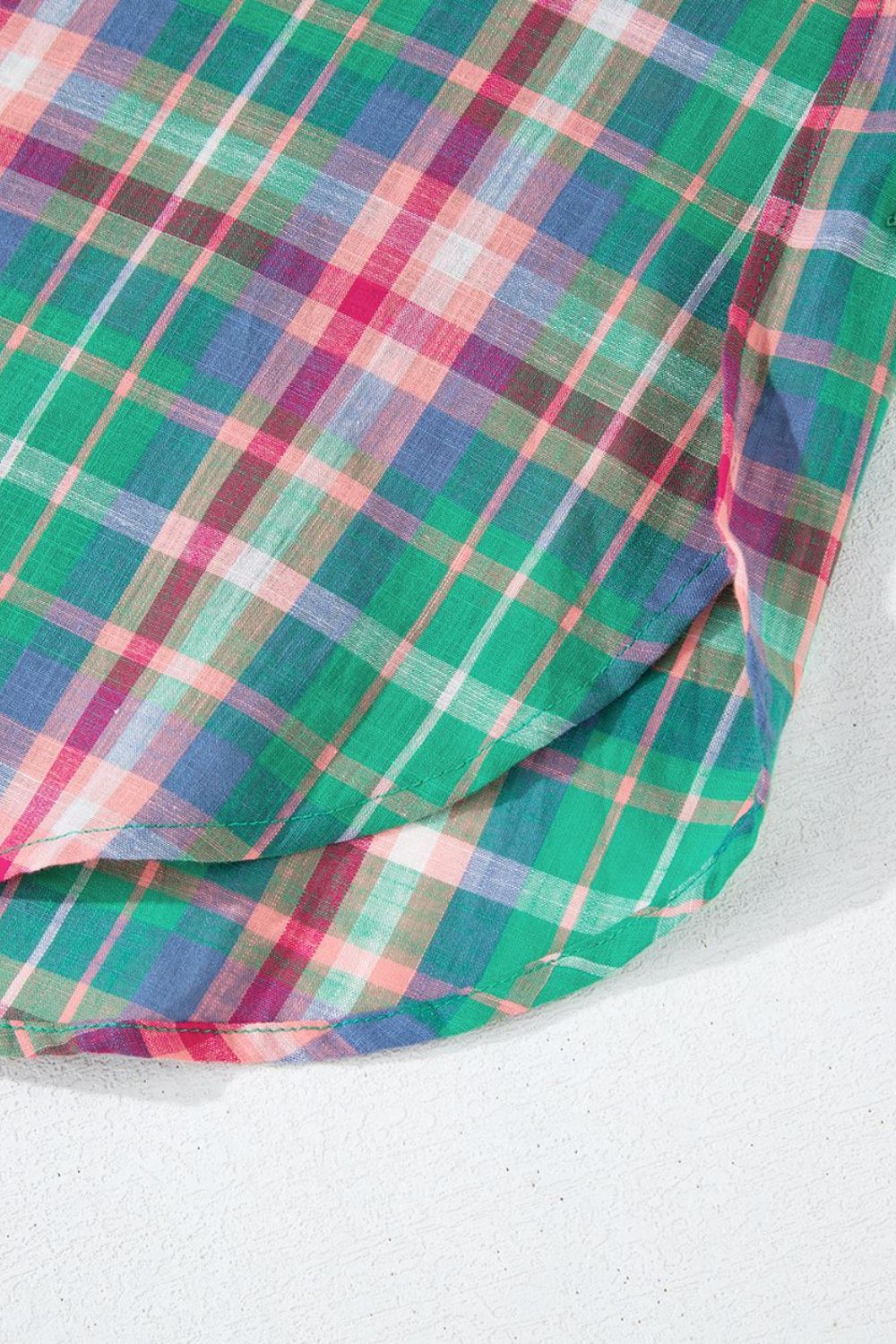 Plaid Collared Neck Three - Quarter Sleeve Shirt
