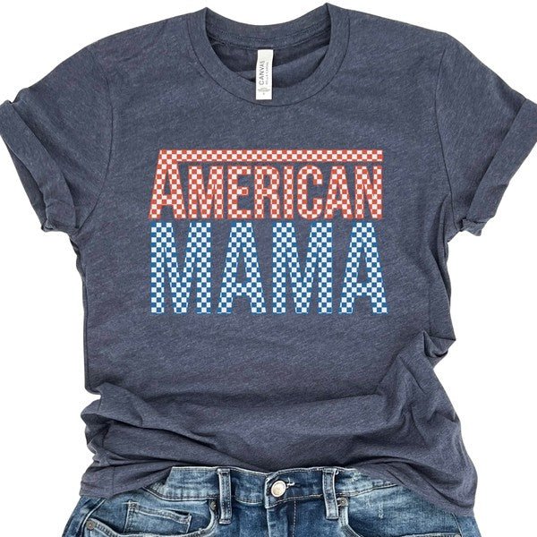 Plus American Mama Checkered Red White Blue teeT-shirt