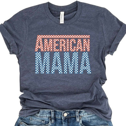 Plus American Mama Checkered Red White Blue teeT-shirt