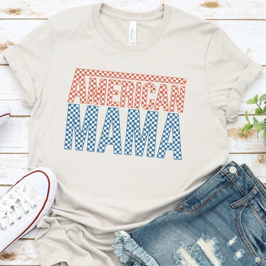 Plus American Mama Checkered Red White Blue teeT-shirt