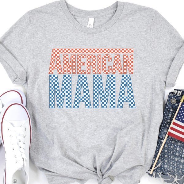 Plus American Mama Checkered Red White Blue teeT-shirt