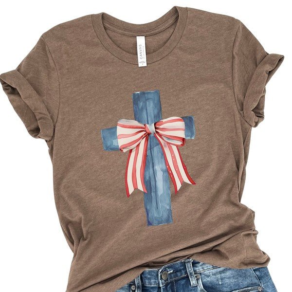 Plus - Cross and Bow American Christian T-shirt