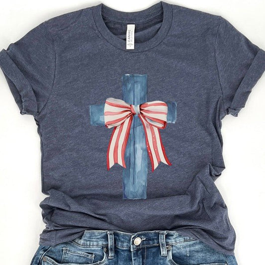 Plus - Cross and Bow American Christian T-shirt