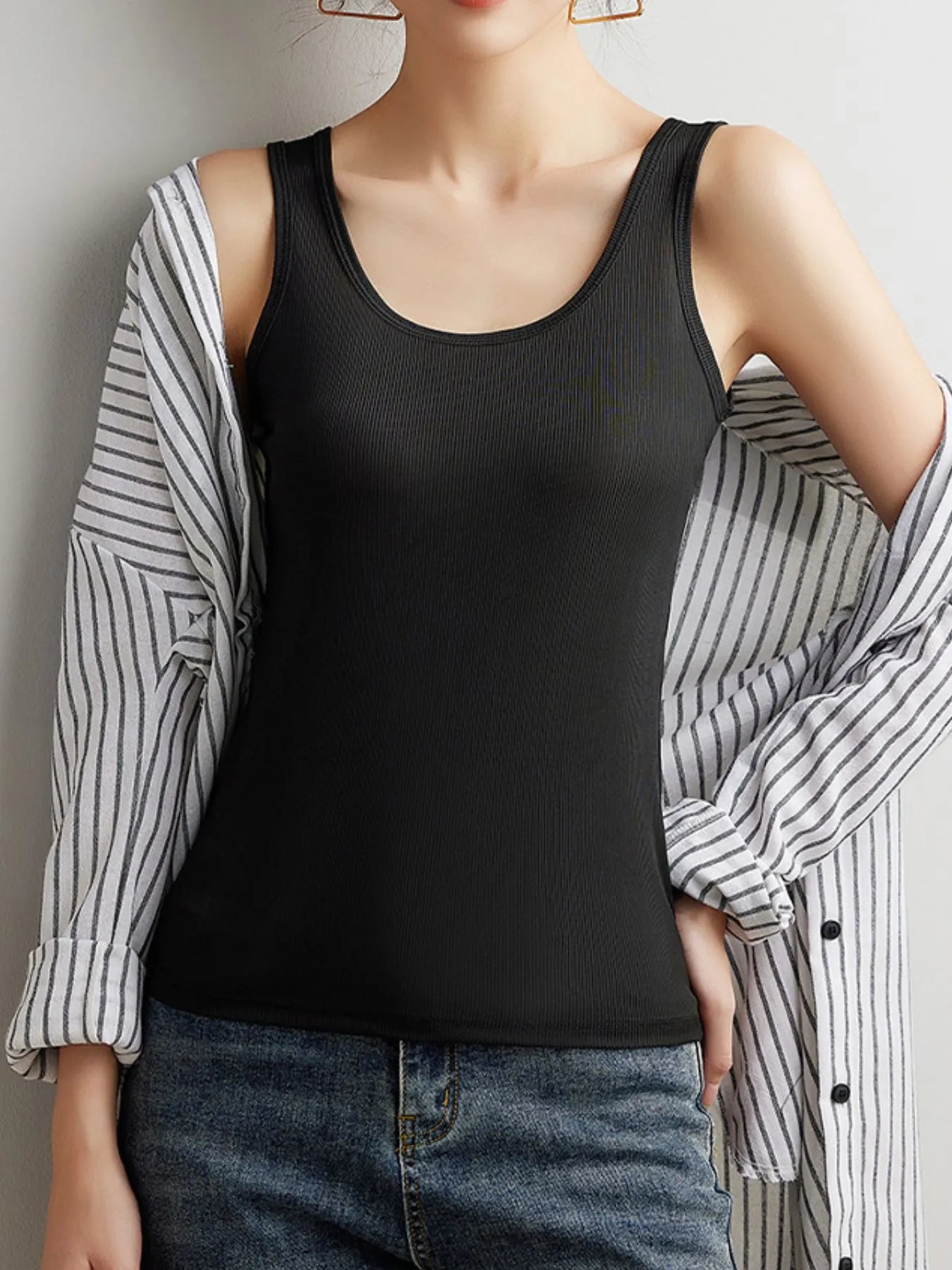 Plus Size Ribbed Scoop Neck Tank Top