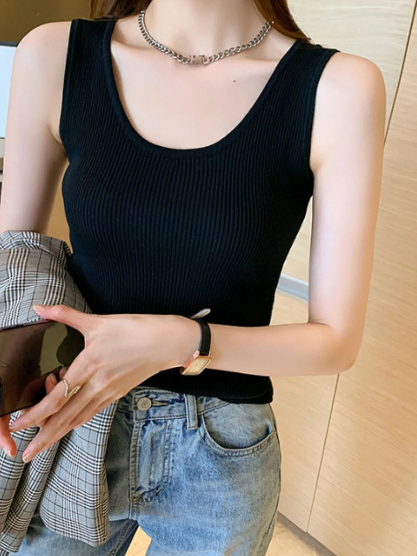 Plus Size Ribbed Scoop Neck Tank