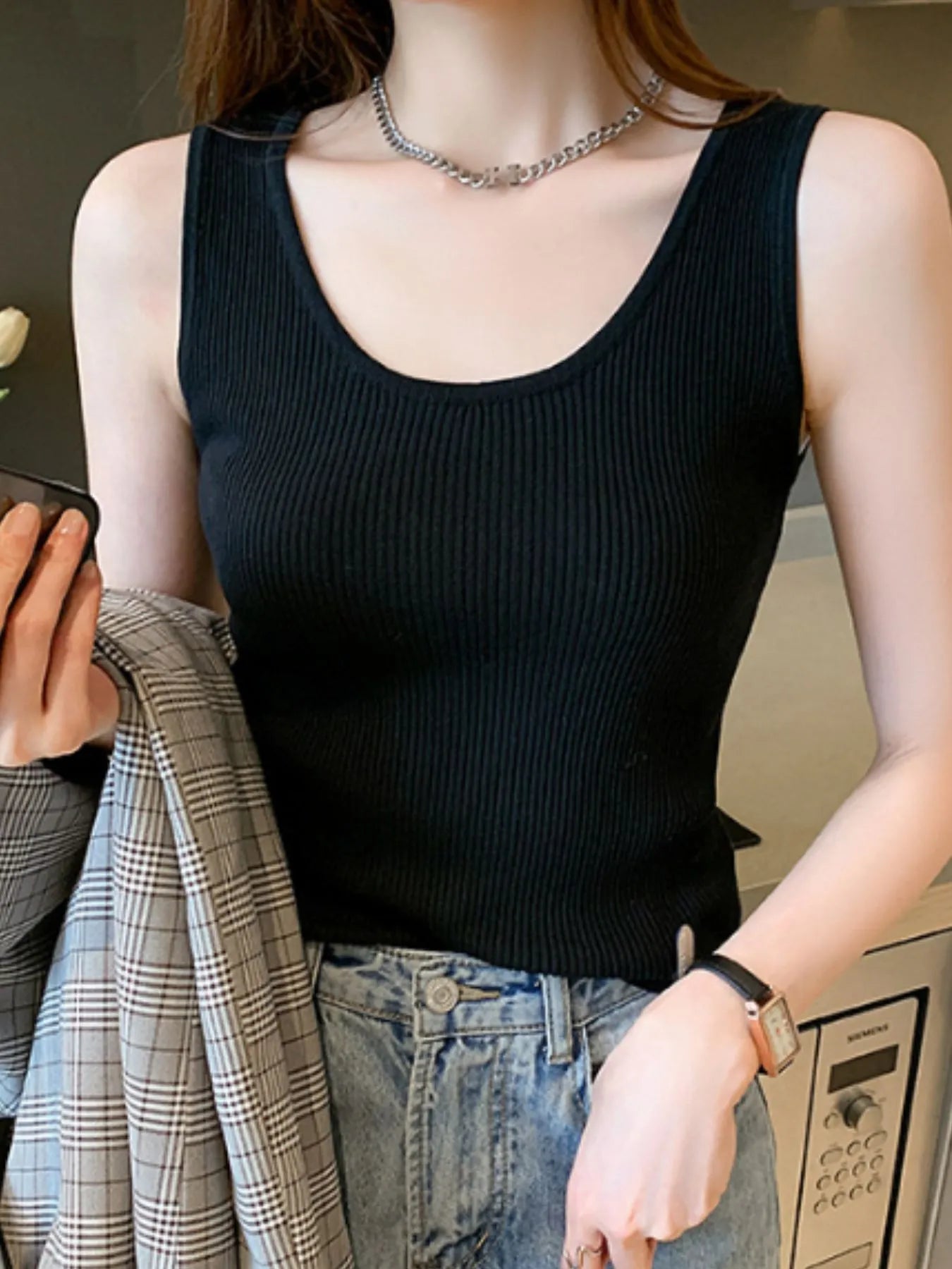 Plus Size Ribbed Scoop Neck Tank