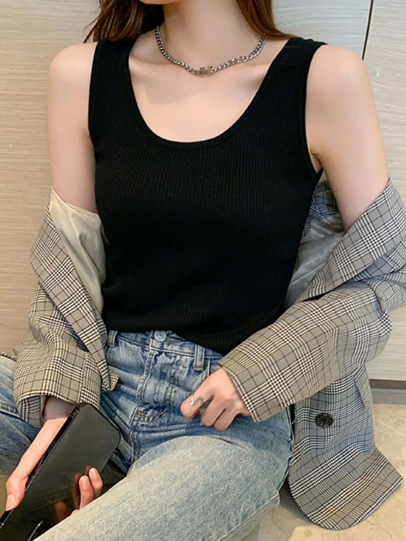 Plus Size Ribbed Scoop Neck Tank