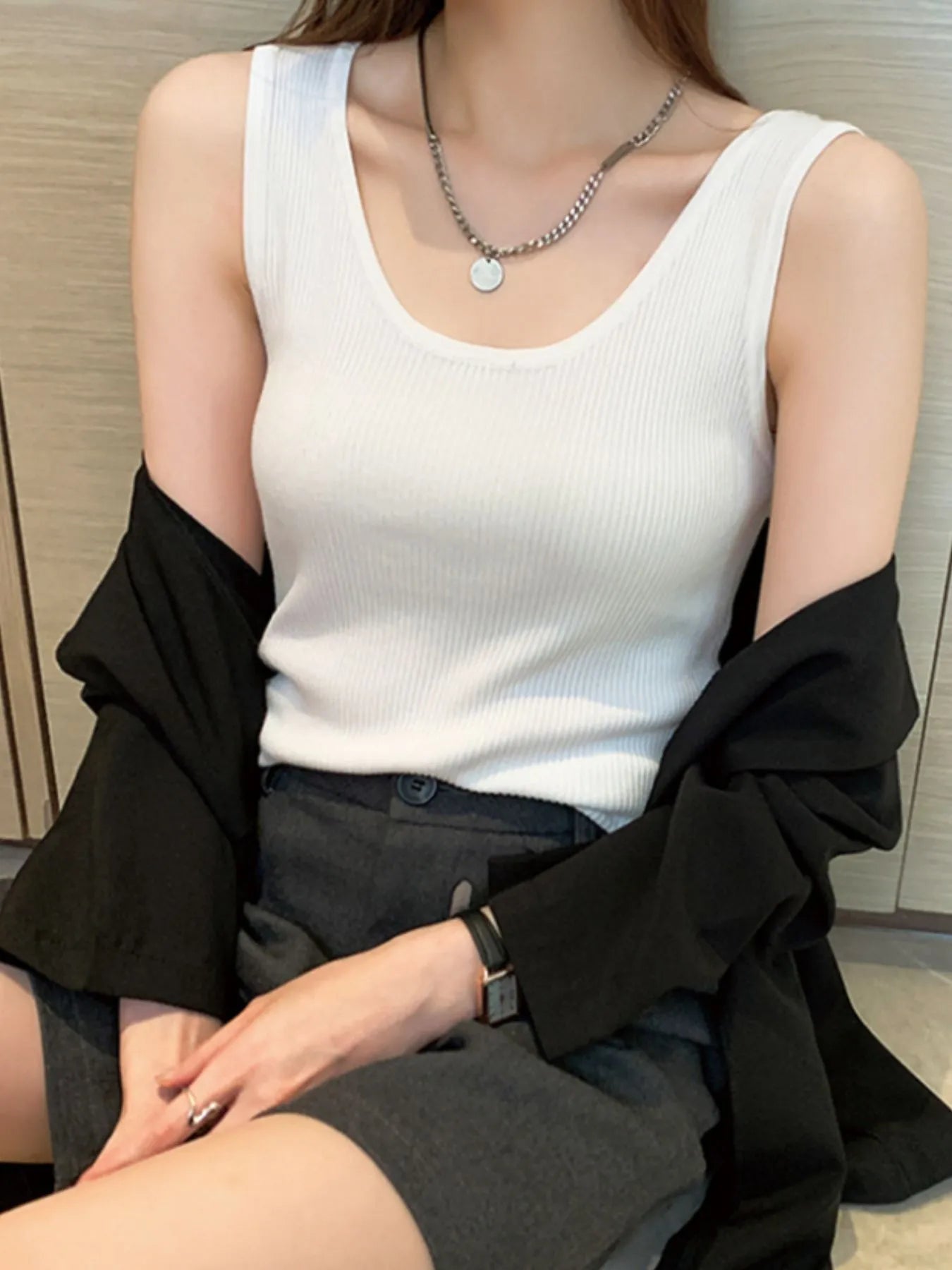 Plus Size Ribbed Scoop Neck Tank