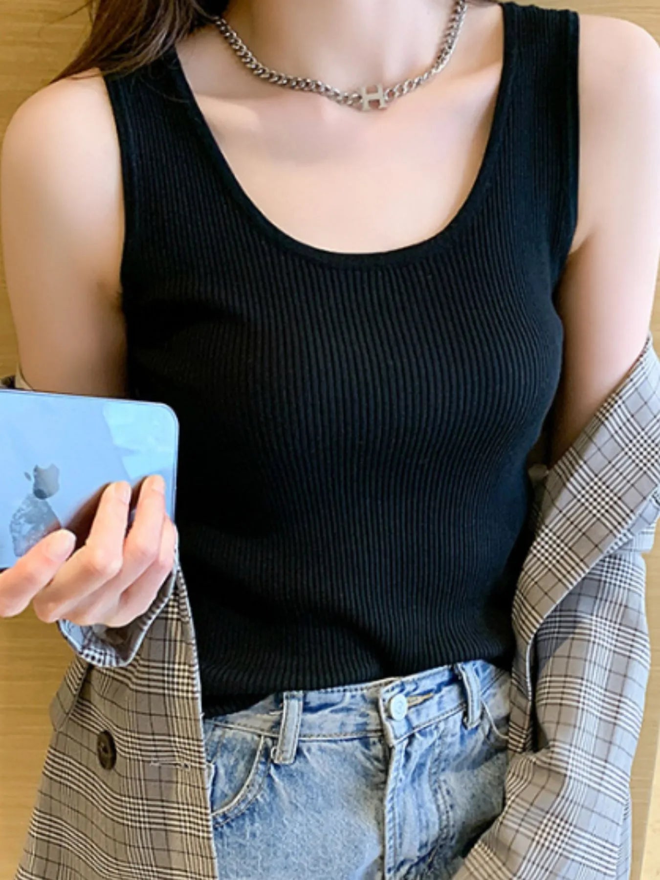 Plus Size Ribbed Scoop Neck Tank