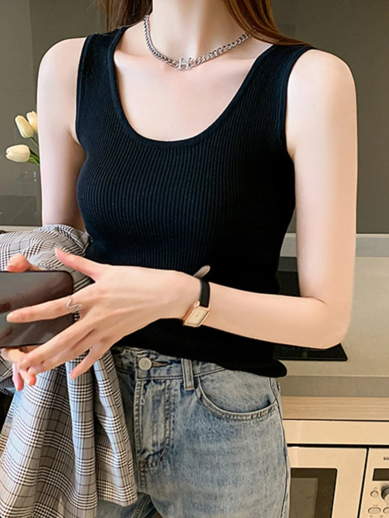 Plus Size Ribbed Scoop Neck Tank