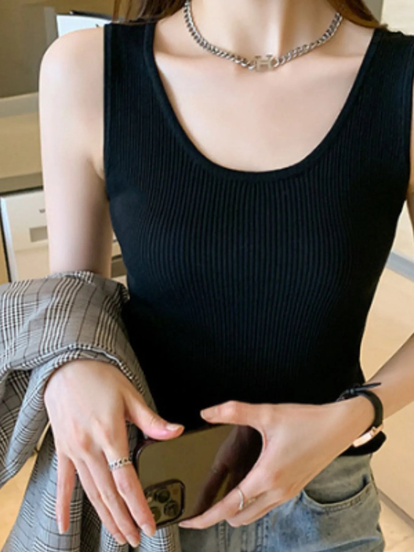 Plus Size Ribbed Scoop Neck Tank