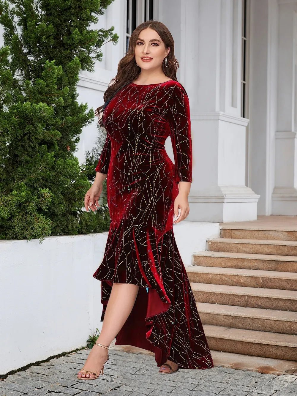 Plus Size Ruffle Hem High - Low Dress
