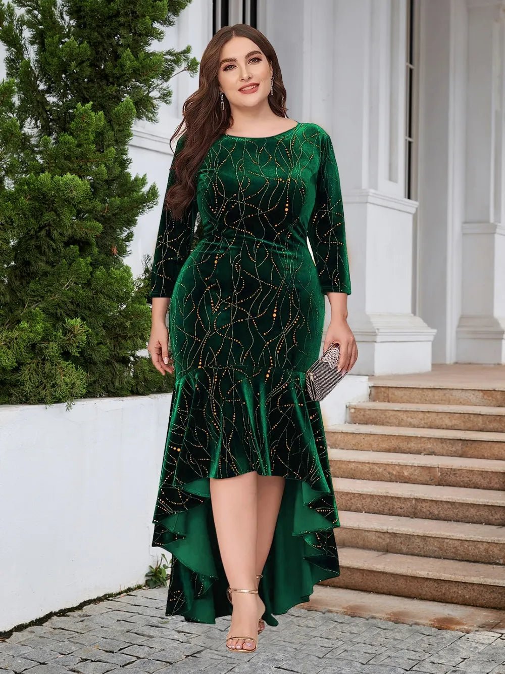 Plus Size Ruffle Hem High - Low Dress