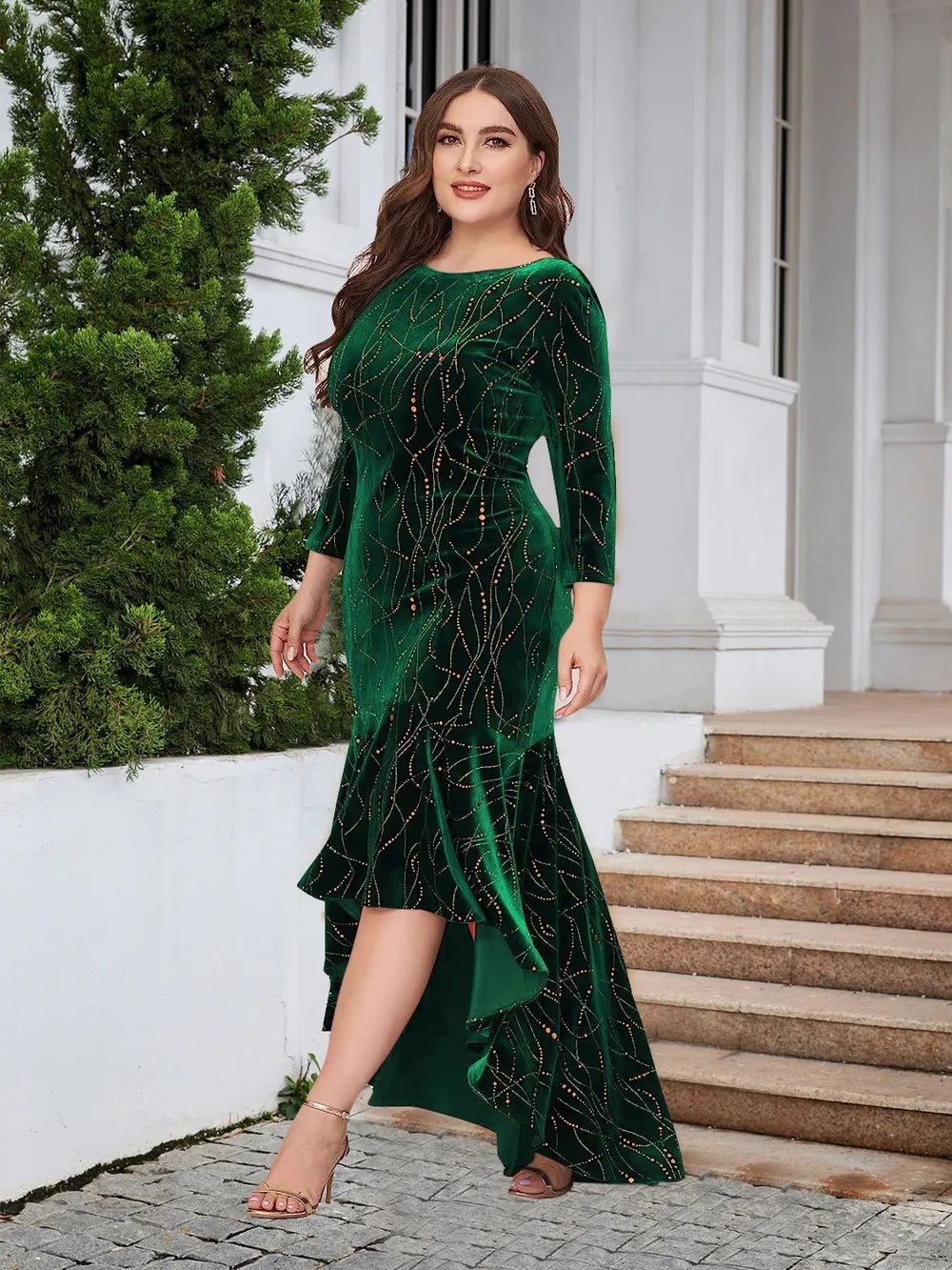 Plus Size Ruffle Hem High - Low Dress