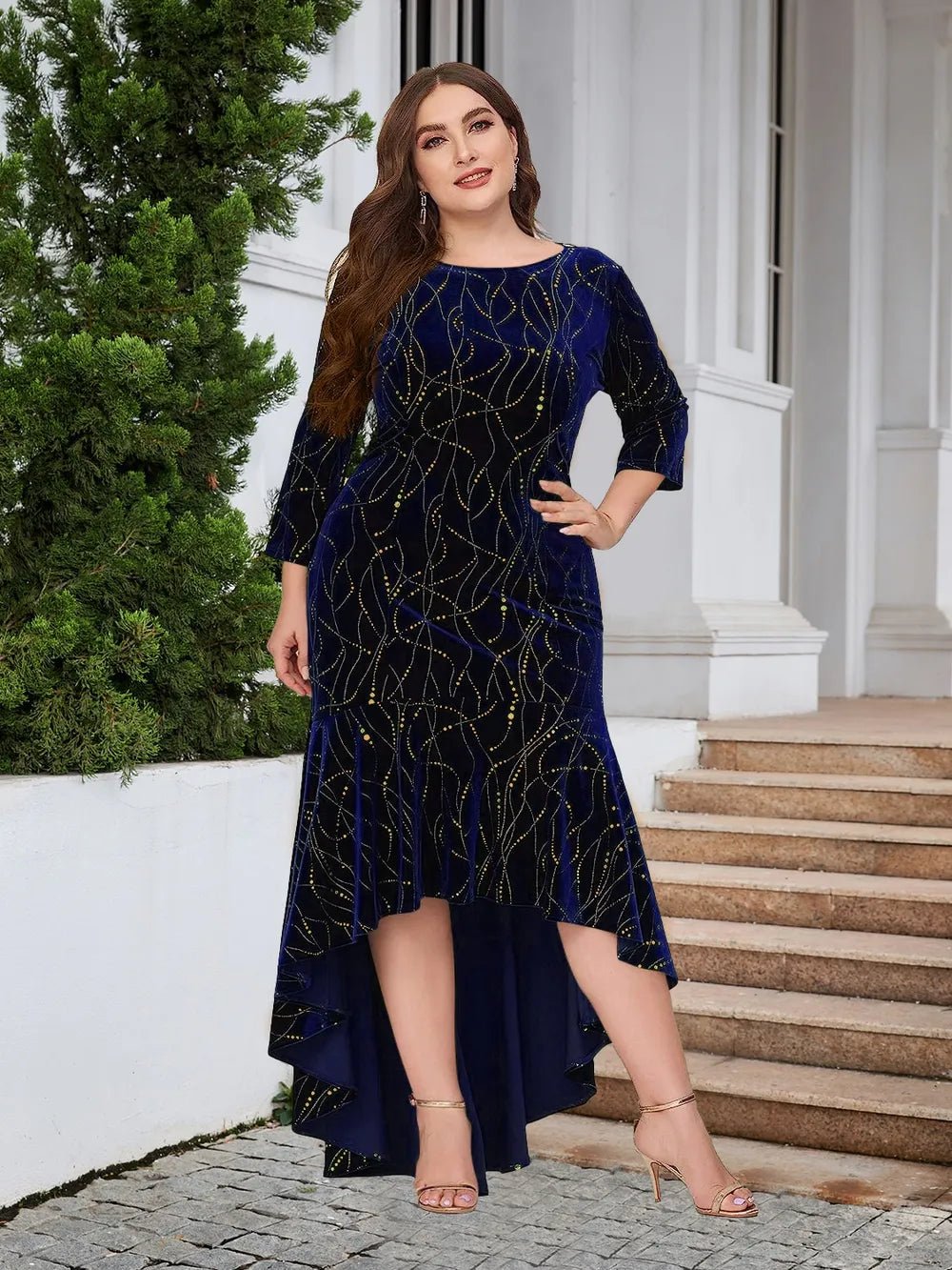 Plus Size Ruffle Hem High - Low Dress