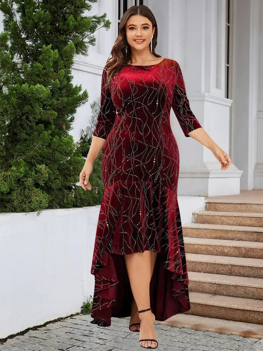 Plus Size Ruffle Hem High - Low Dress
