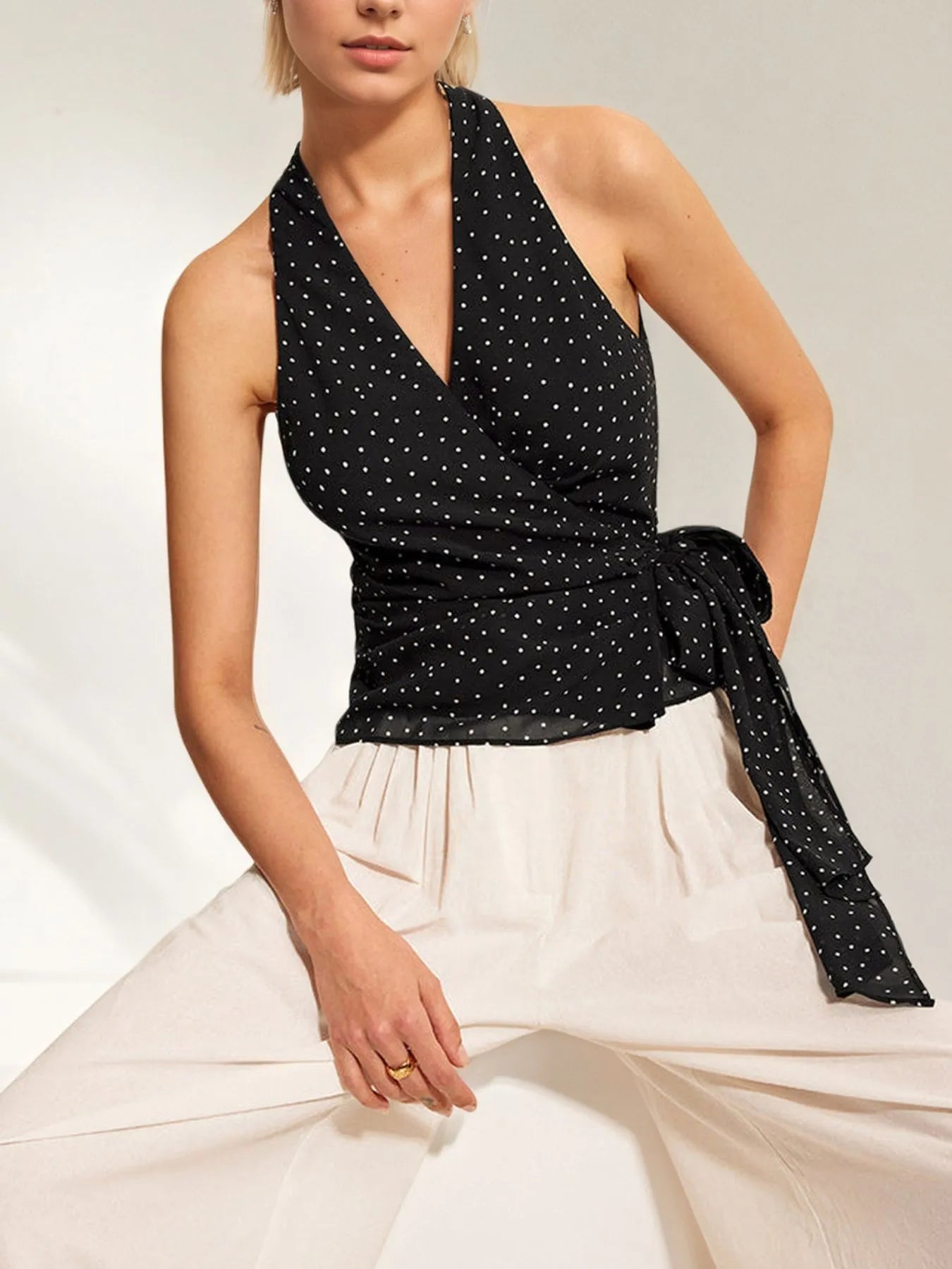 Polka Dot Halter Wrap Cami Top