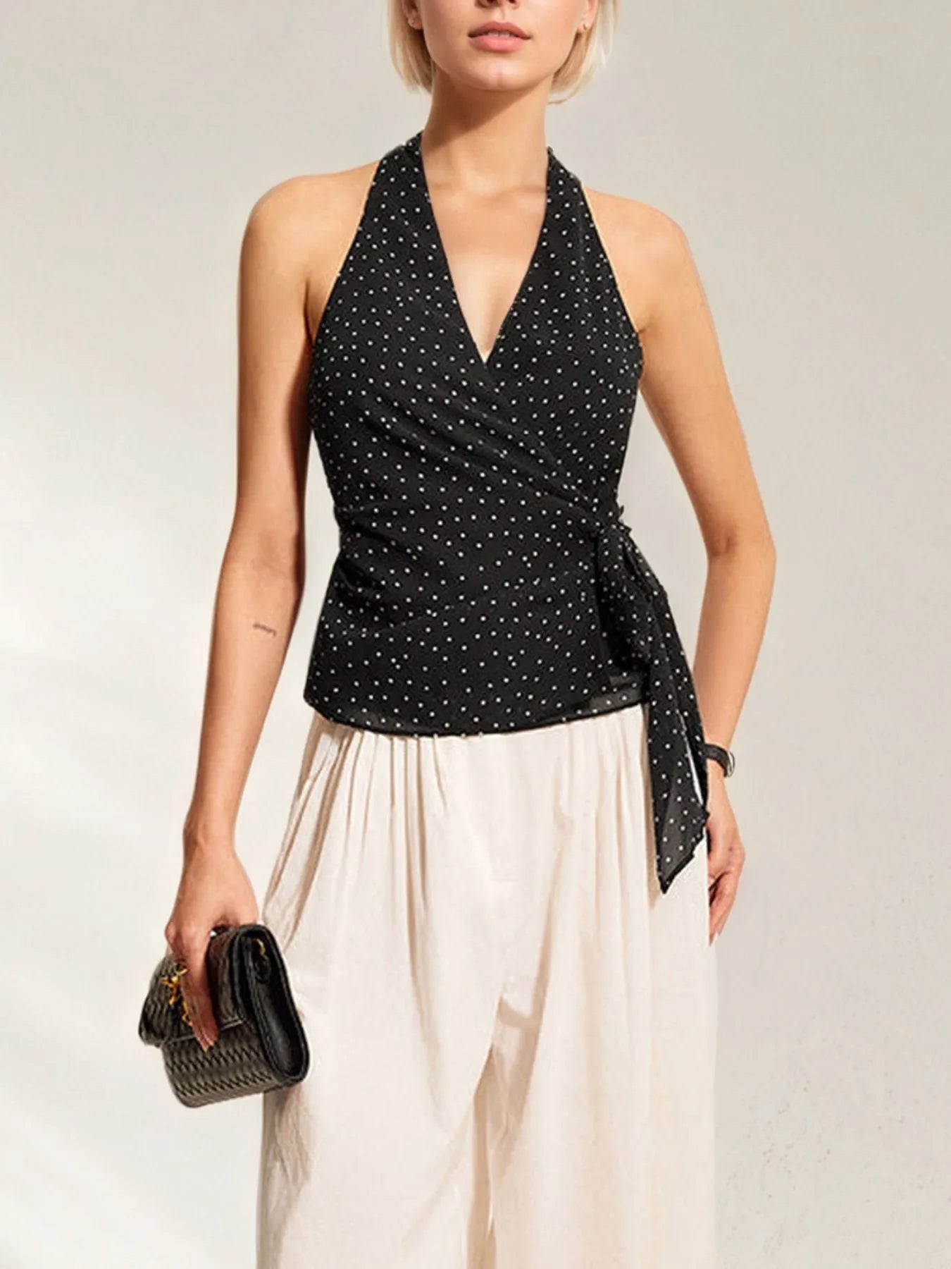 Polka Dot Halter Wrap Cami Top