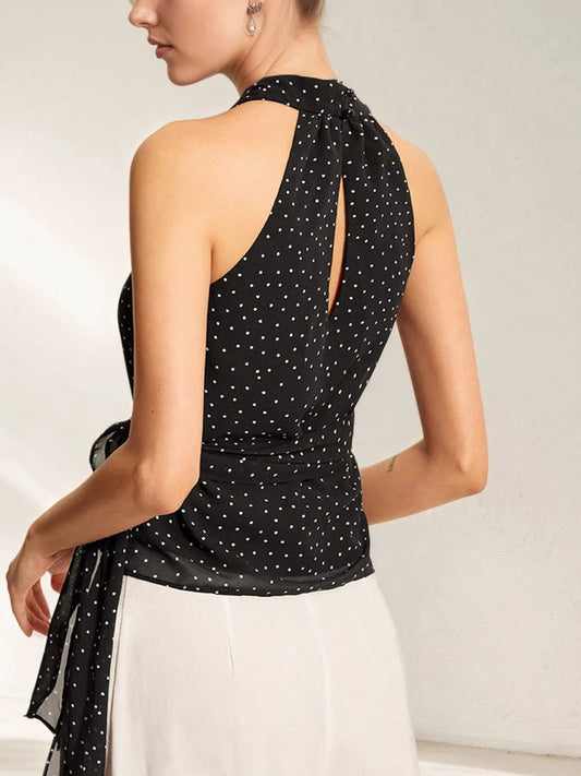 Polka Dot Halter Wrap Cami Top