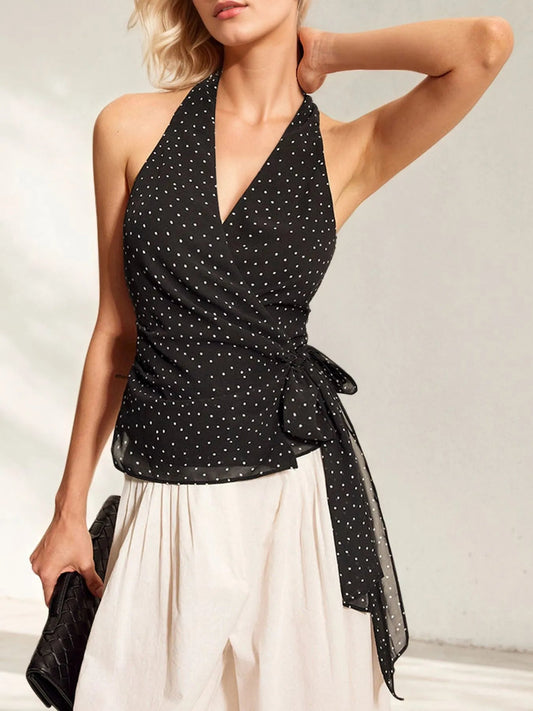 Polka Dot Halter Wrap Cami Top