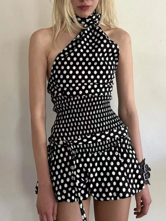 Polka Dot One - Shoulder Top and Mini Skirt Set