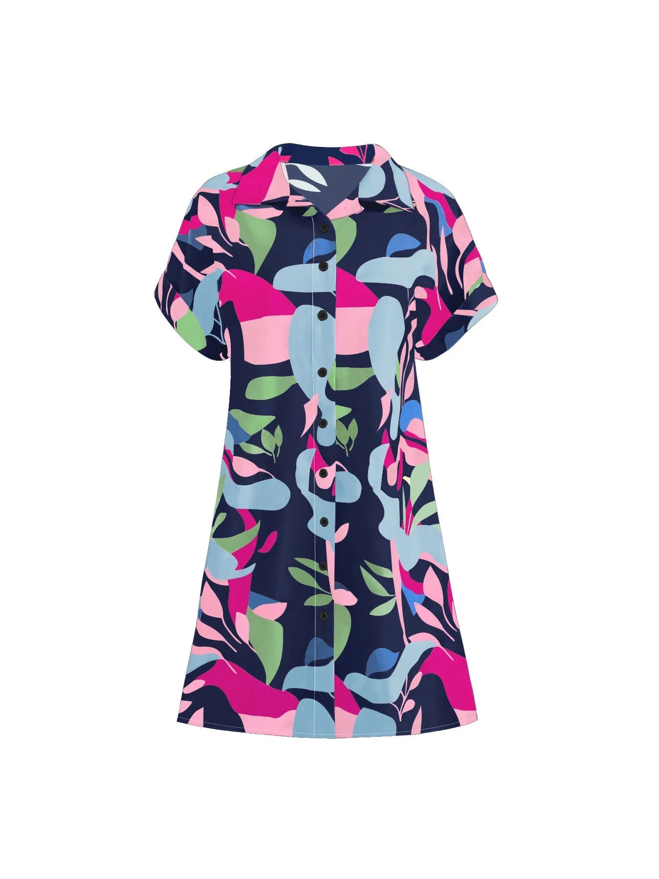 Printed Button - Down Shirt Dress