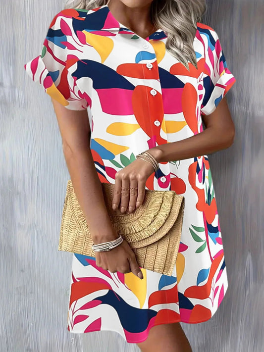 Printed Button - Down Shirt Dress