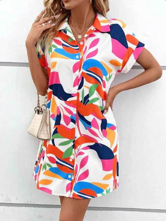 Printed Button - Down Shirt Dress