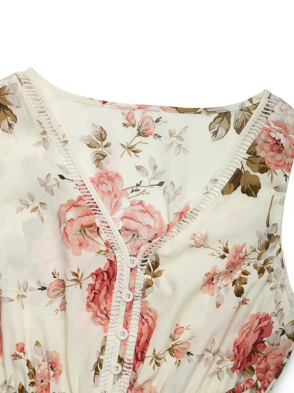 Printed Ruffled Hem V - Neck Sleeveless Dress