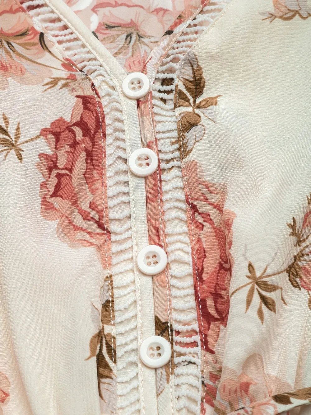 Printed Ruffled Hem V - Neck Sleeveless Dress