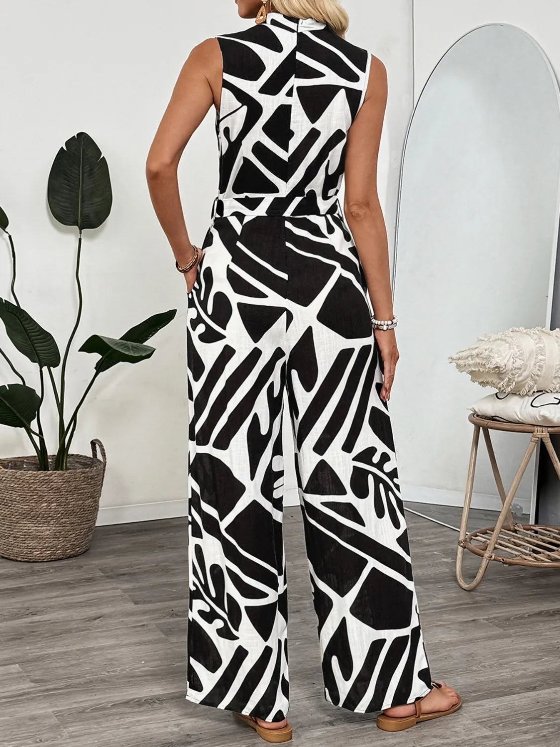 Printed Sleeveless Wide Leg Jumpsuit