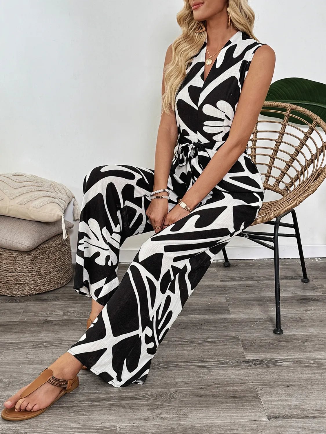 Printed Sleeveless Wide Leg Jumpsuit