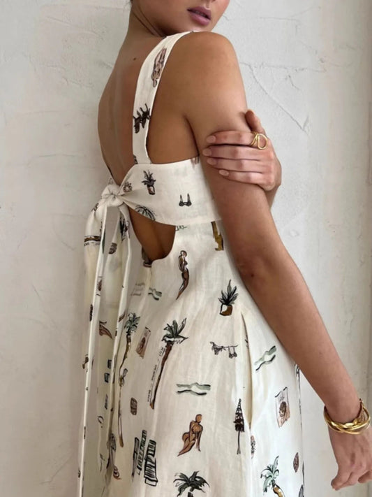 Printed Square Neck Maxi Cami Dress with Pocket