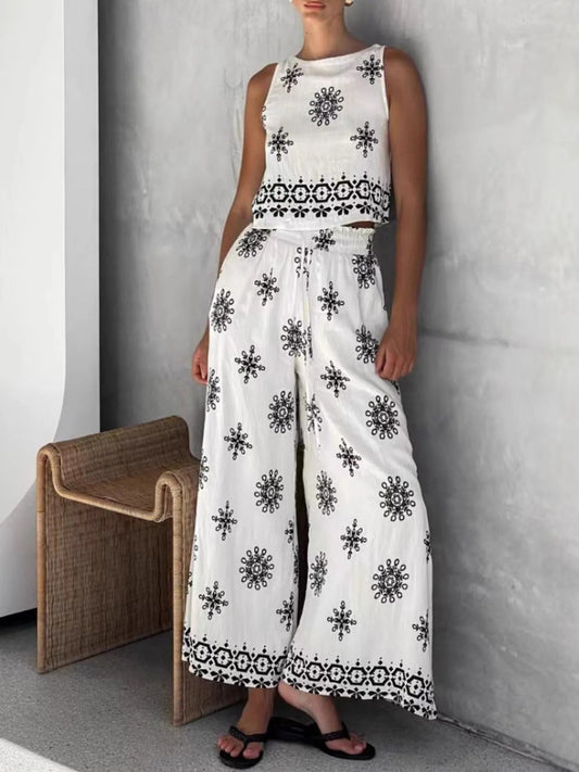 Printed Tank and Wide Leg Pants Set