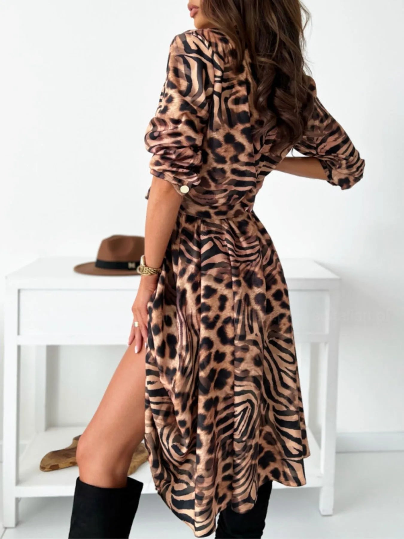 Printed Tie Waist Midi Dress