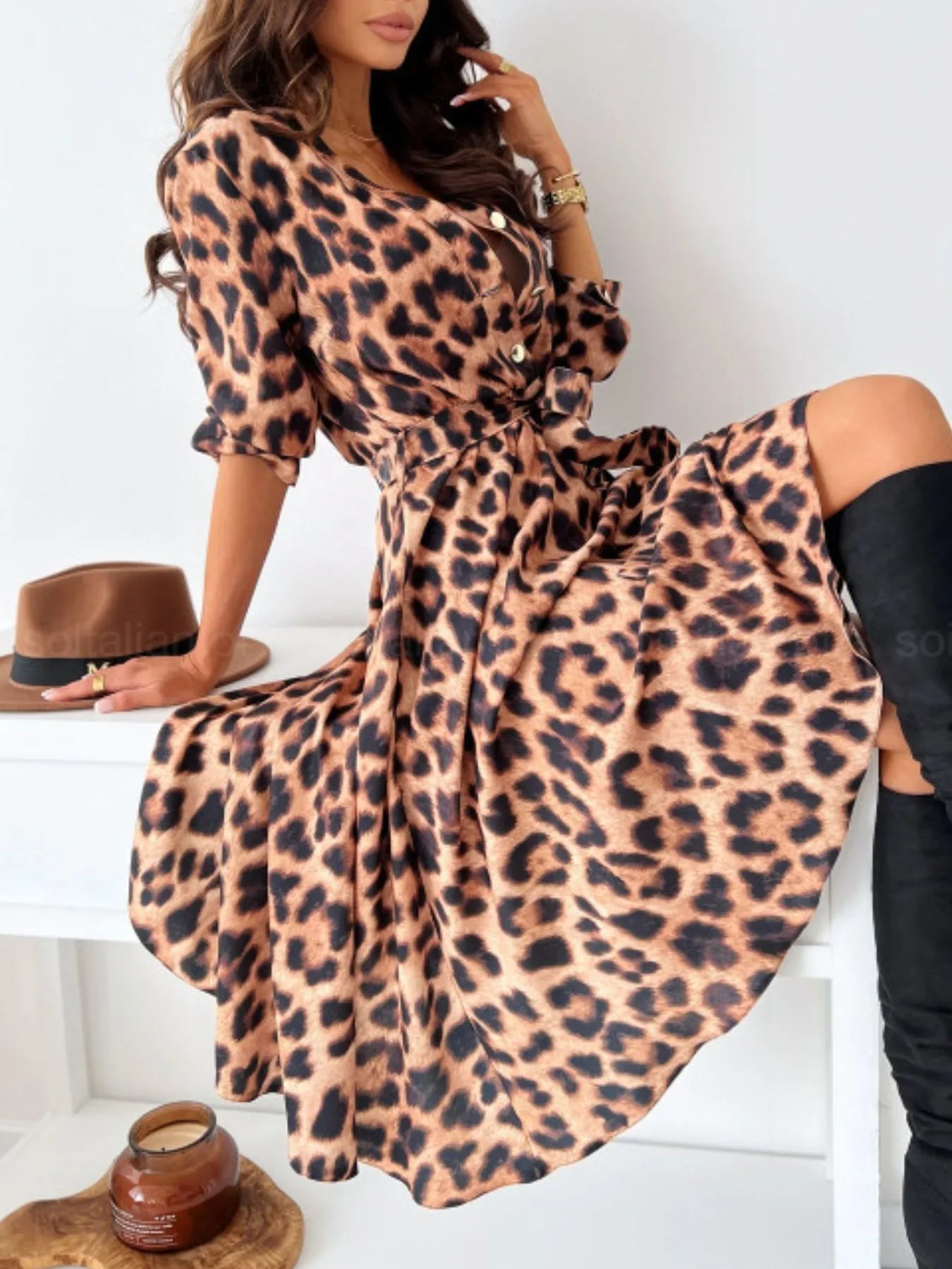 Printed Tie Waist Midi Dress