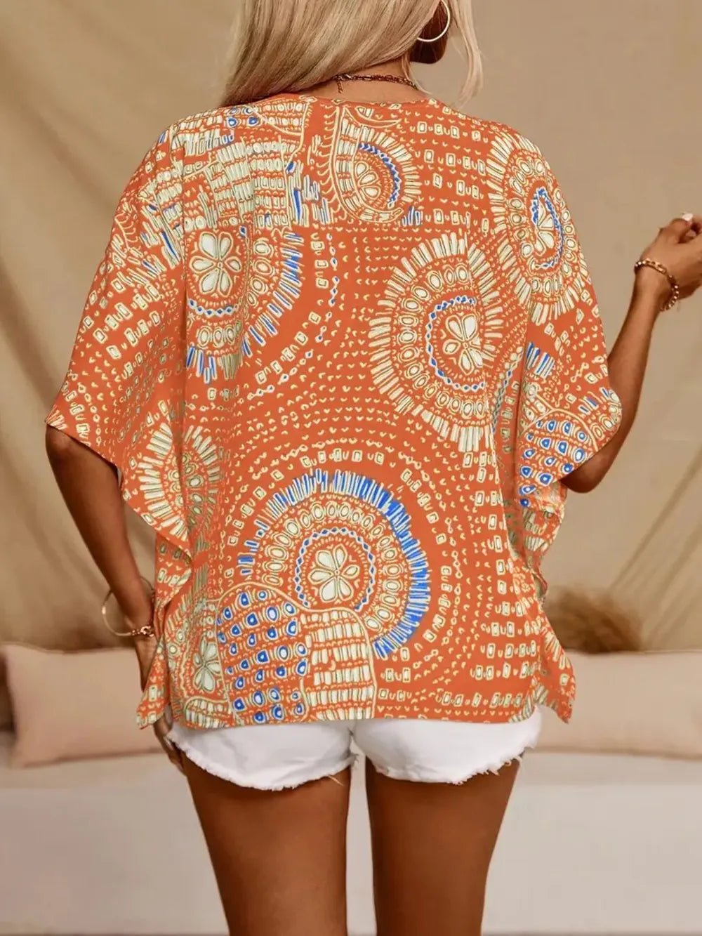 Printed V - Neck Half Sleeve Top