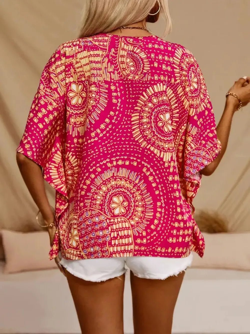 Printed V - Neck Half Sleeve Top