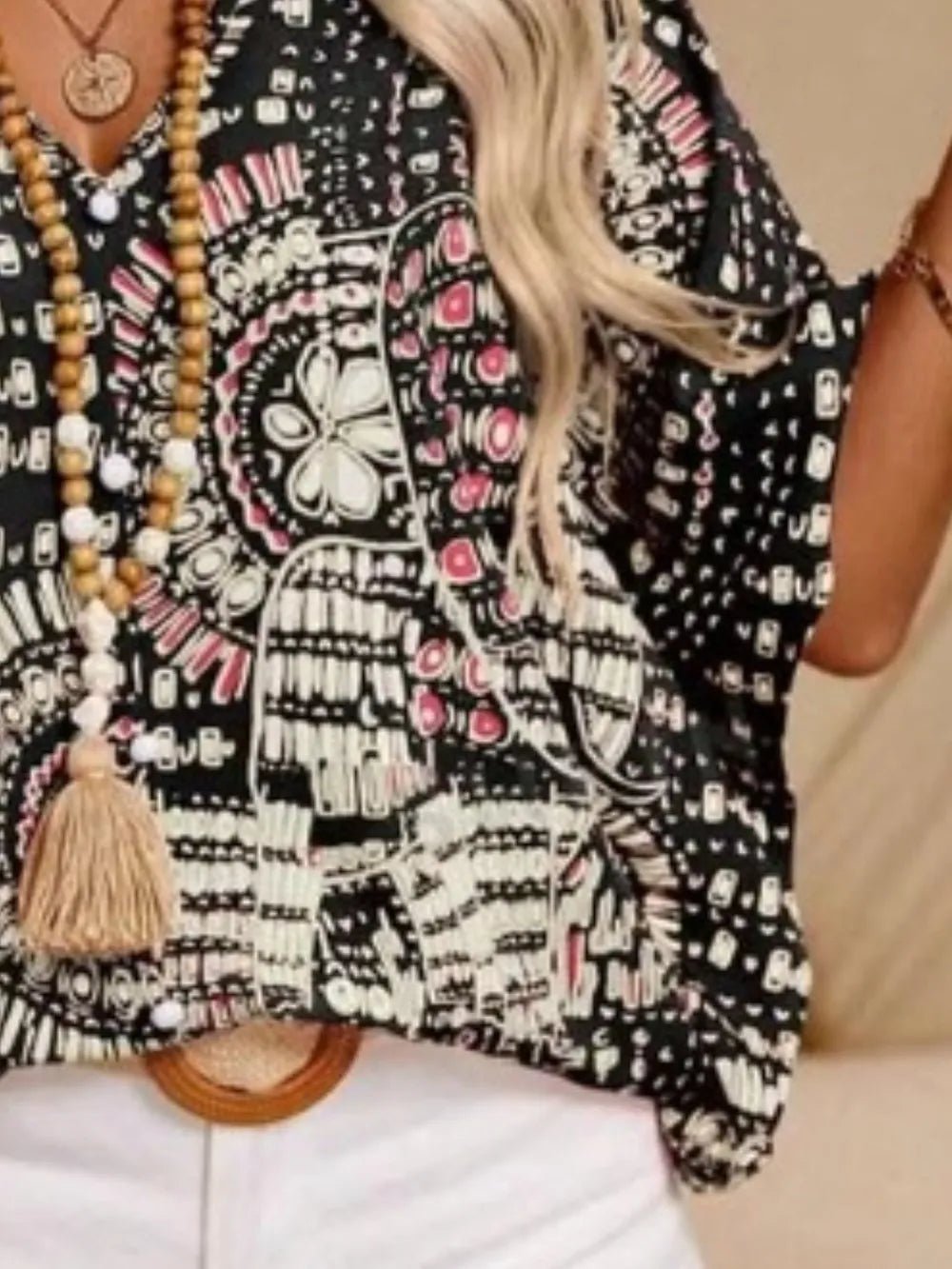 Printed V - Neck Half Sleeve Top