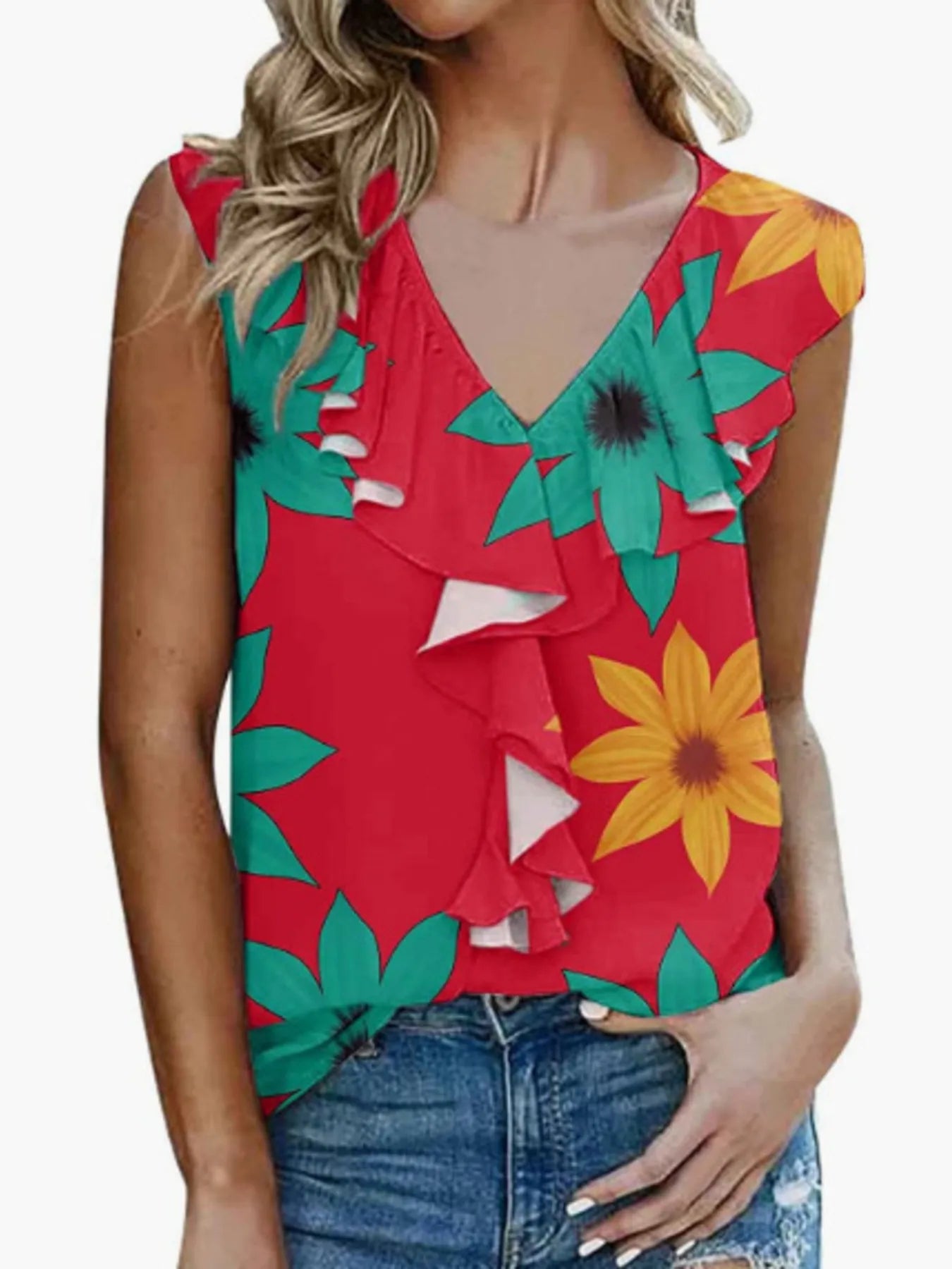 Printed V - Neck Tank