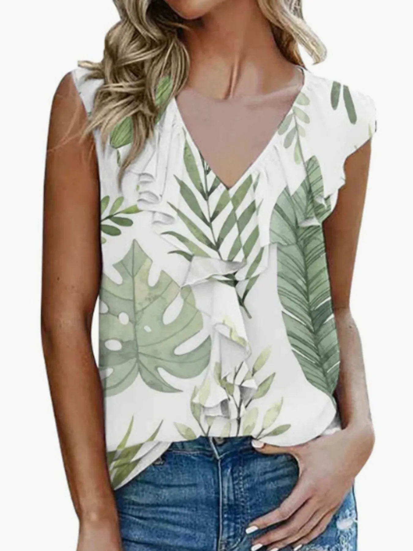 Printed V - Neck Tank