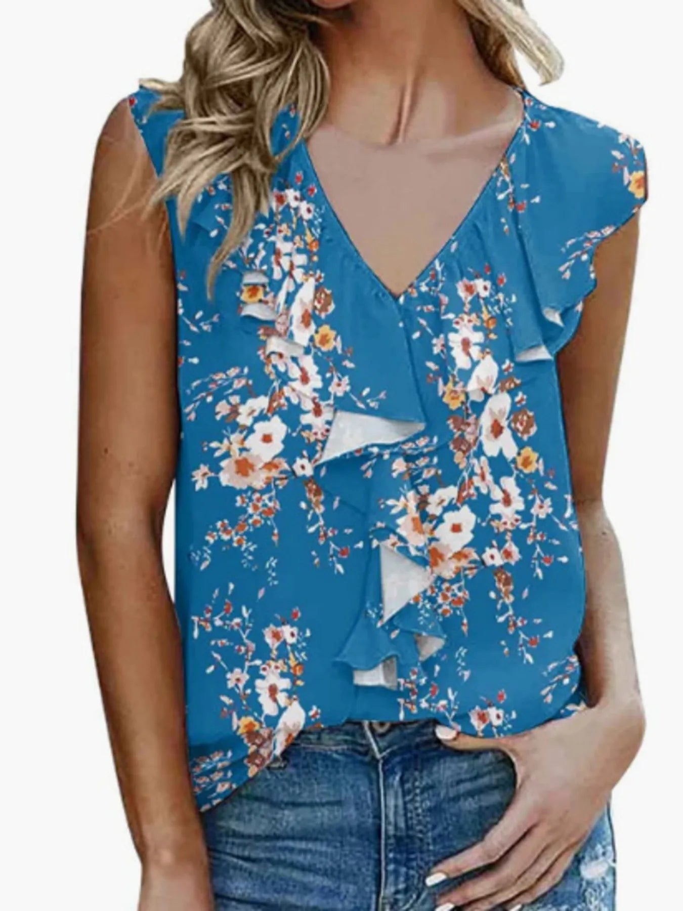 Printed V - Neck Tank