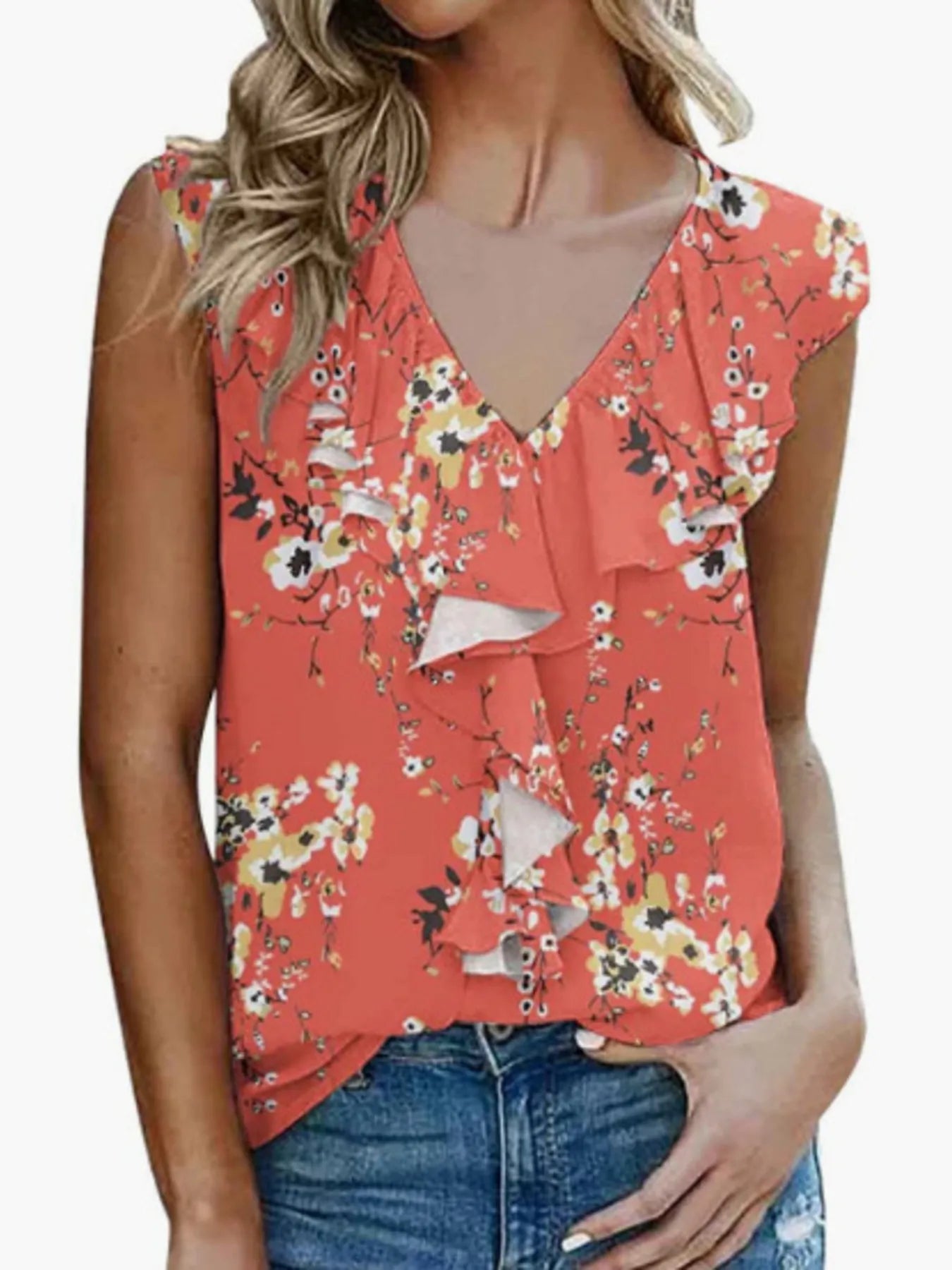Printed V - Neck Tank